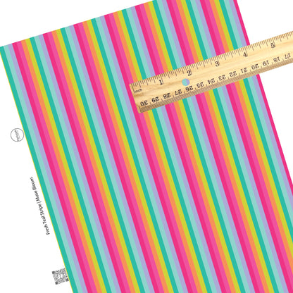 These bright stripe themed faux leather sheets contain the following design elements: yellow, orange, purple, pink, and teal stripes. 