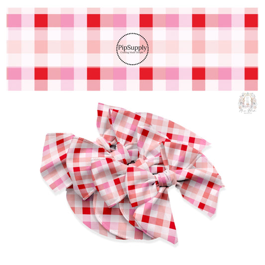 Pink, red, and white gingham hair bow strips