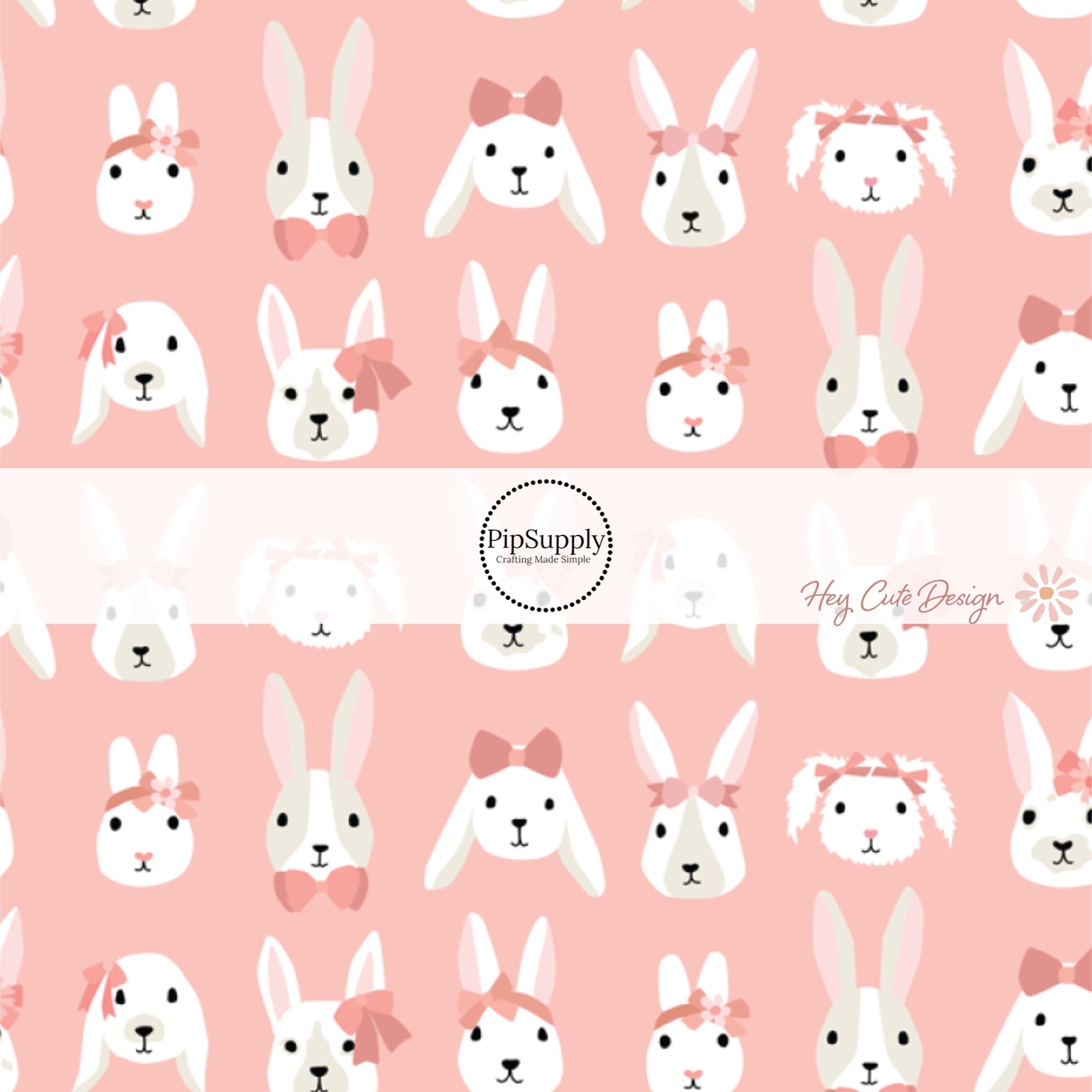 This summer fabric by the yard features bunnies with bows on pink. This fun themed fabric can be used for all your sewing and crafting needs!