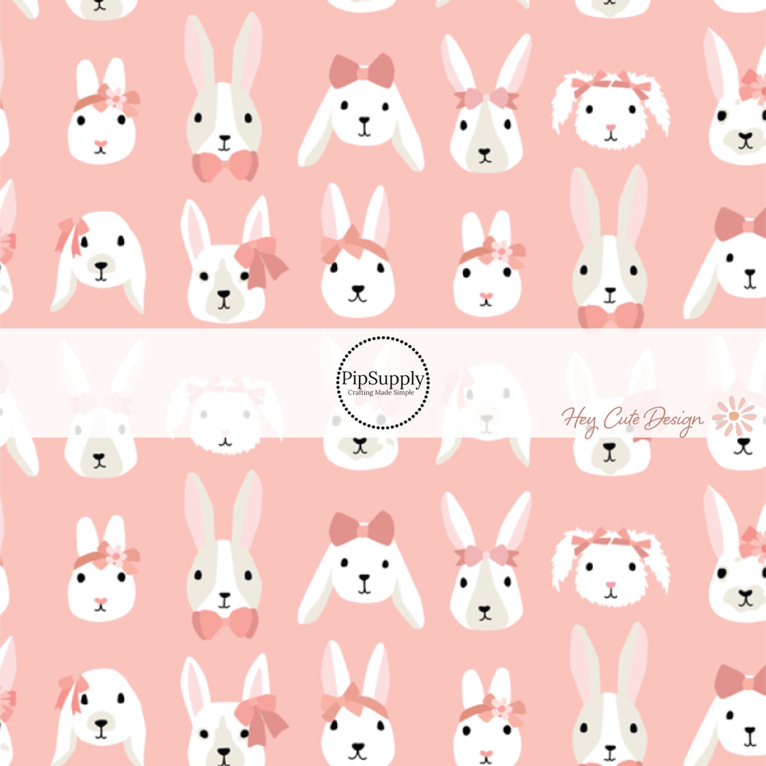 This summer fabric by the yard features bunnies with bows on pink. This fun themed fabric can be used for all your sewing and crafting needs!