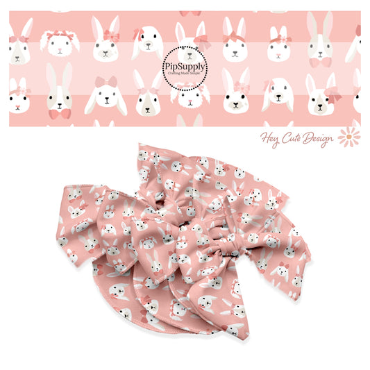 These summer themed no sew bow strips can be easily tied and attached to a clip for a finished hair bow. These summer patterned bow strips are great for personal use or to sell. These bow strips feature bunnies with bows on pink.