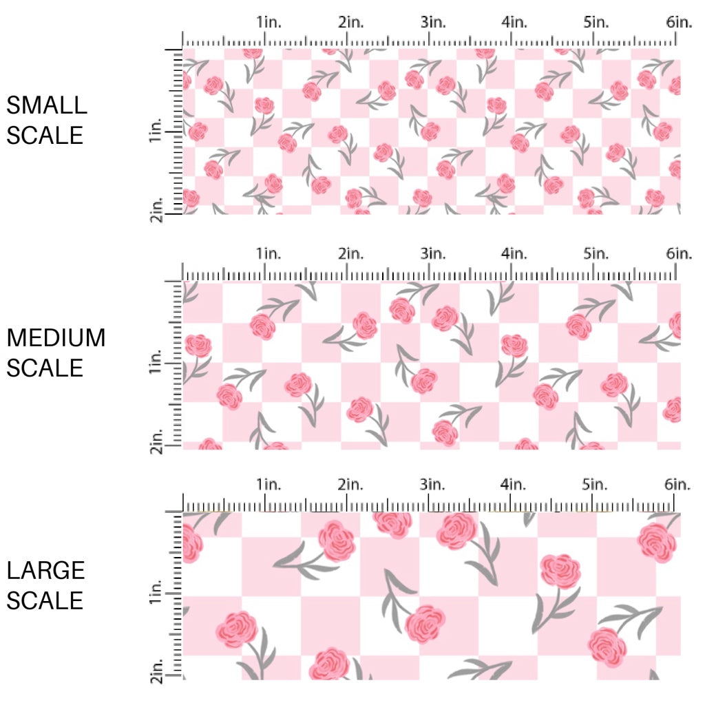 This holiday fabric by the yard features roses surrounded by pink and white checker pattern. This festive pattern fabric can be used for all your sewing and crafting needs!