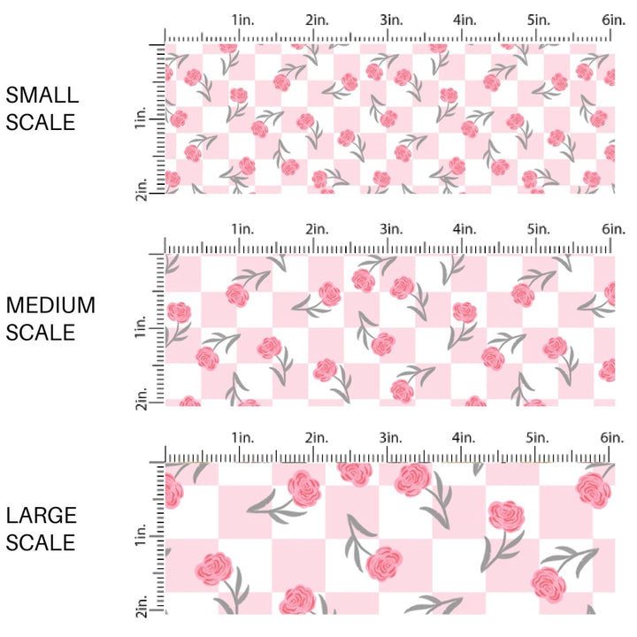 This holiday fabric by the yard features roses surrounded by pink and white checker pattern. This festive pattern fabric can be used for all your sewing and crafting needs!