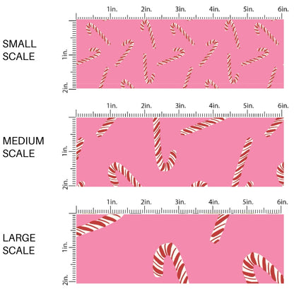 These Christmas themed pattern fabric by the yard features the following design elements: candy canes on pink. This fun themed fabric can be used for all your sewing and crafting needs!