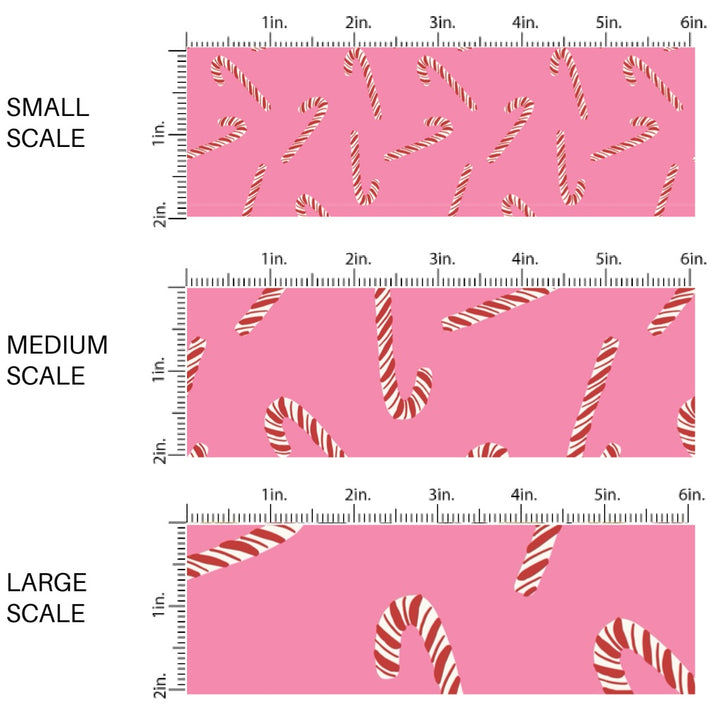 These Christmas themed pattern fabric by the yard features the following design elements: candy canes on pink. This fun themed fabric can be used for all your sewing and crafting needs!