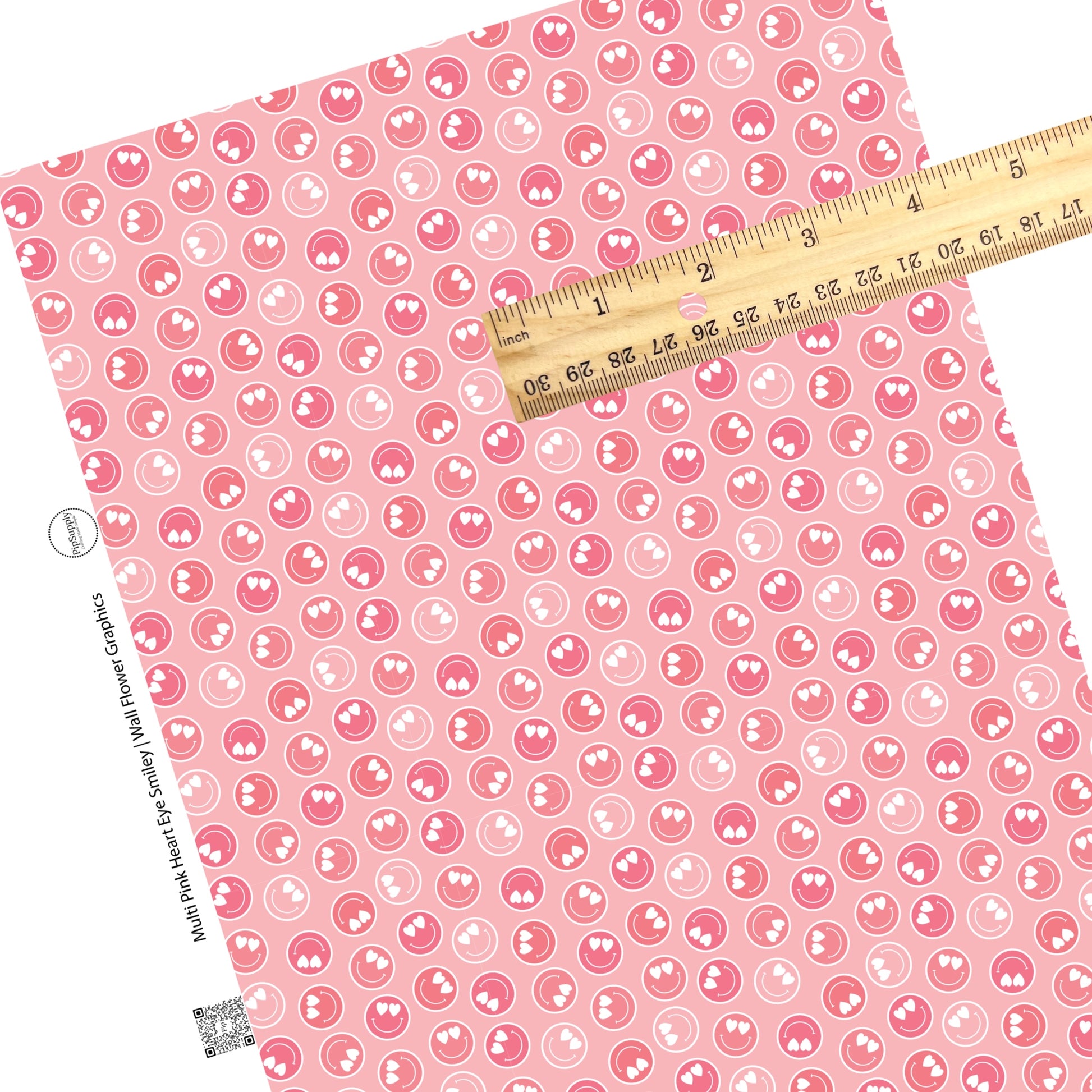 Smiley faces with heart eyes on pink faux leather sheets