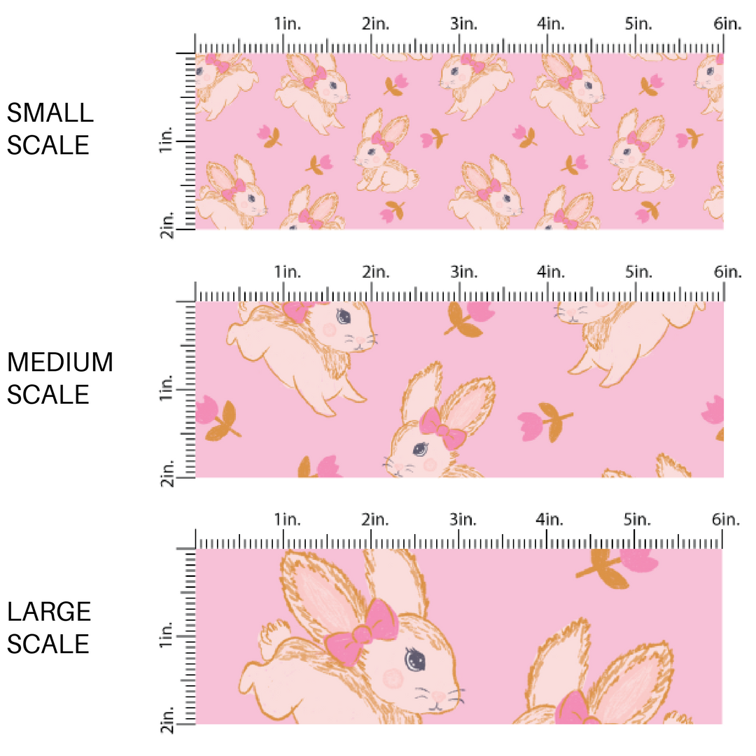 White Fuzzy Bunnies on Pink Fabric by the Yard scaled image guide.