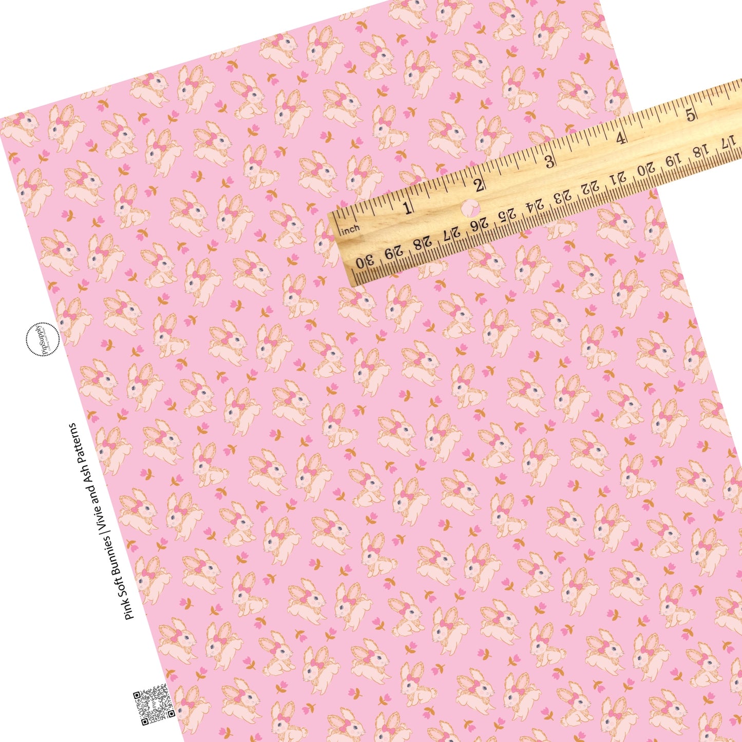 These spring pattern themed faux leather sheets contain the following design elements: pink tulips surrounding cream bunnies on light pink. Our CPSIA compliant faux leather sheets or rolls can be used for all types of crafting projects.