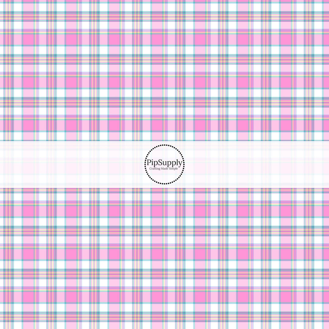 This spring fabric by the yard features pink spring tartan pattern. This fun pattern fabric can be used for all your sewing and crafting needs!