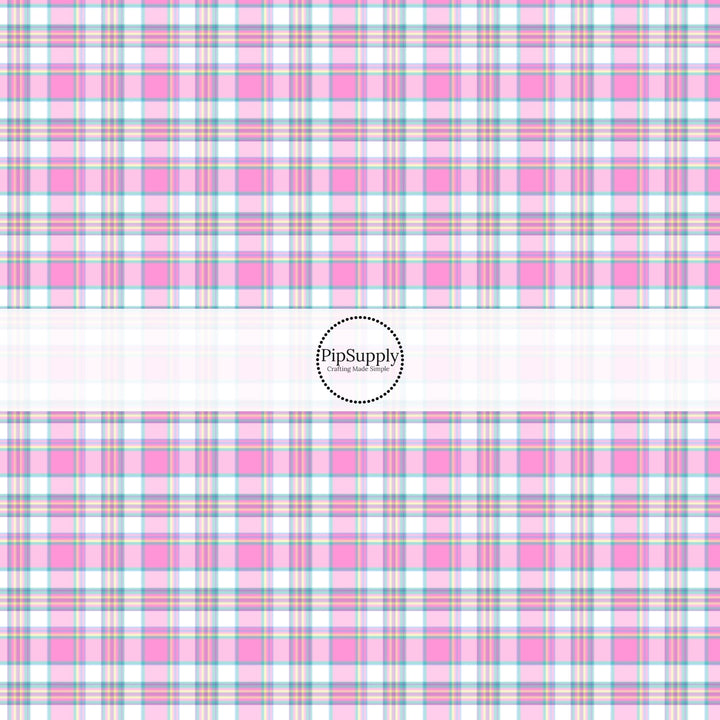 This spring fabric by the yard features pink spring tartan pattern. This fun pattern fabric can be used for all your sewing and crafting needs!