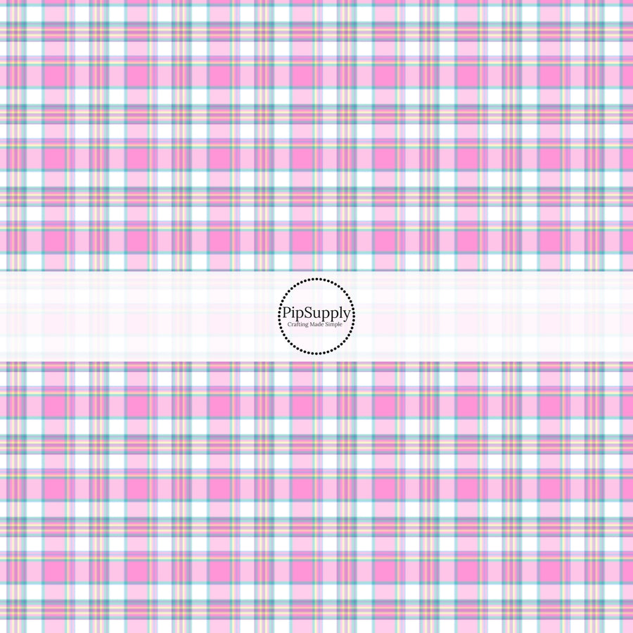 This spring fabric by the yard features pink spring tartan pattern. This fun pattern fabric can be used for all your sewing and crafting needs!