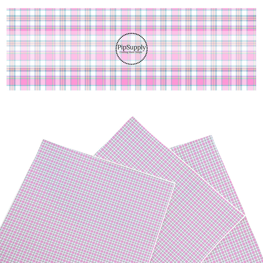 These spring themed faux leather sheets contain the following design elements: pink spring tartan pattern. Our CPSIA compliant faux leather sheets or rolls can be used for all types of crafting projects.