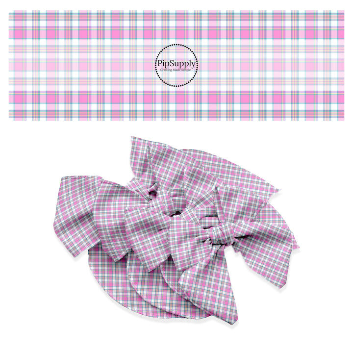 These spring themed no sew bow strips can be easily tied and attached to a clip for a finished hair bow. These festive bow strips are great for personal use or to sell. These bow strips feature the following design elements: pink spring tartan pattern.