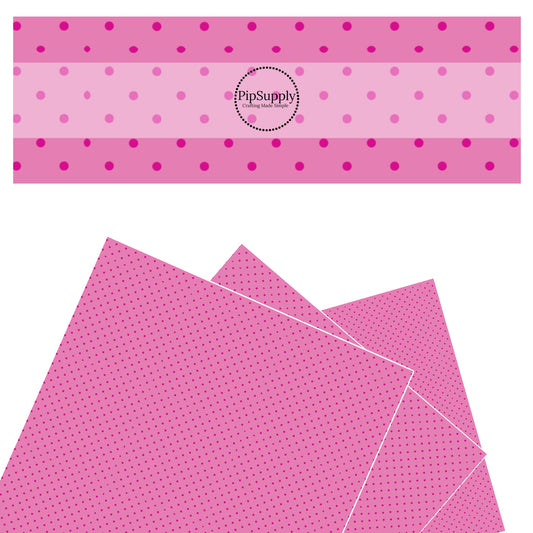 These spring pattern themed faux leather sheets contain the following design elements: dark pink dots on pink. Our CPSIA compliant faux leather sheets or rolls can be used for all types of crafting projects.