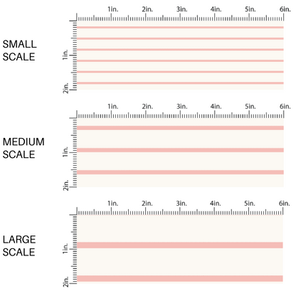 This scale chart of small scale, medium scale, and large scale of these stripe themed cream fabric by the yard features light pink pinstripes on cream. This fun stripe themed fabric can be used for all your sewing and crafting needs! 