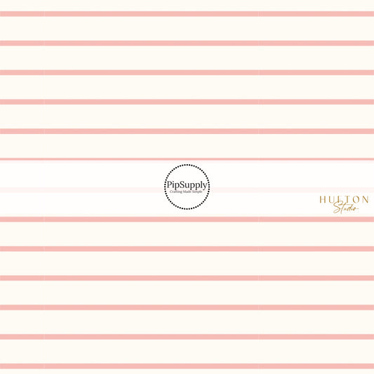 These stripe themed cream fabric by the yard features light pink pinstripes on cream. This fun stripe themed fabric can be used for all your sewing and crafting needs! 