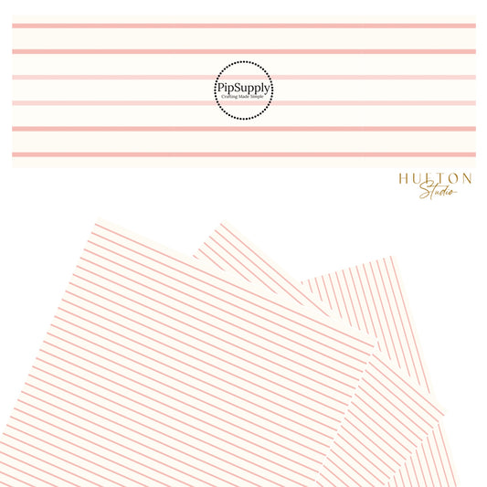 These stripe themed cream faux leather sheets contain the following design elements: light pink pinstripes on cream. Our CPSIA compliant faux leather sheets or rolls can be used for all types of crafting projects. 