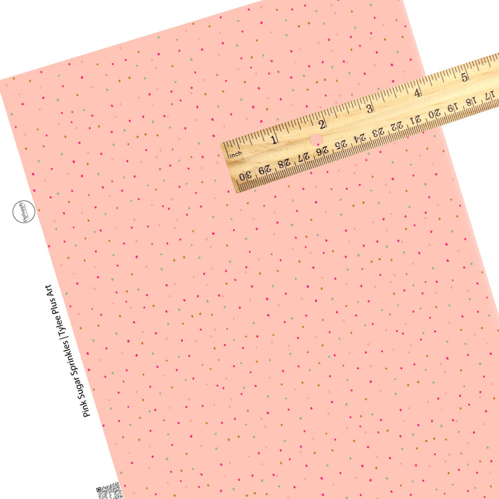 These celebration faux leather sheets contain the following design elements: colorful dots on light pink. Our CPSIA compliant faux leather sheets or rolls can be used for all types of crafting projects.