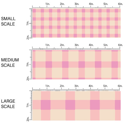 This scale chart of small scale, medium scale, and large scale of this summer fabric by the yard features summer haze pink and cream plaid pattern. This fun summer themed fabric can be used for all your sewing and crafting needs!