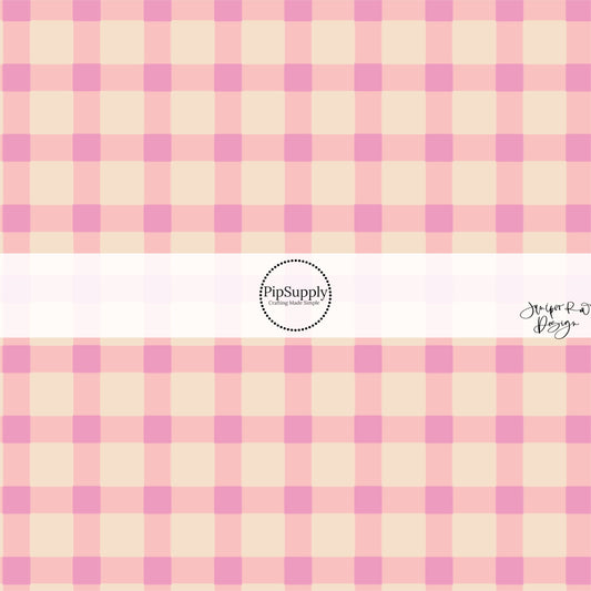 This summer fabric by the yard features summer haze pink and cream plaid pattern. This fun summer themed fabric can be used for all your sewing and crafting needs!