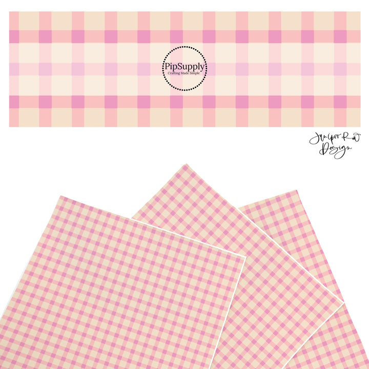 These summer faux leather sheets contain the following design elements: summer haze pink and cream plaid pattern. Our CPSIA compliant faux leather sheets or rolls can be used for all types of crafting projects.