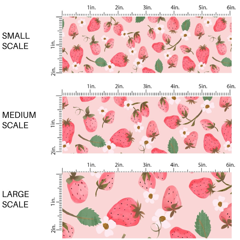 These fruit and flower themed fabric by the yard features strawberries and tiny flowers on pink. This fun pattern fabric can be used for all your sewing and crafting needs!