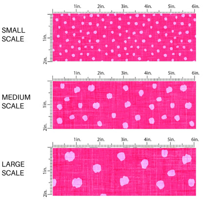 This scale chart of small scale, medium scale, and large scale of this summer fabric by the yard features bright pink dots. This fun summer themed fabric can be used for all your sewing and crafting needs!