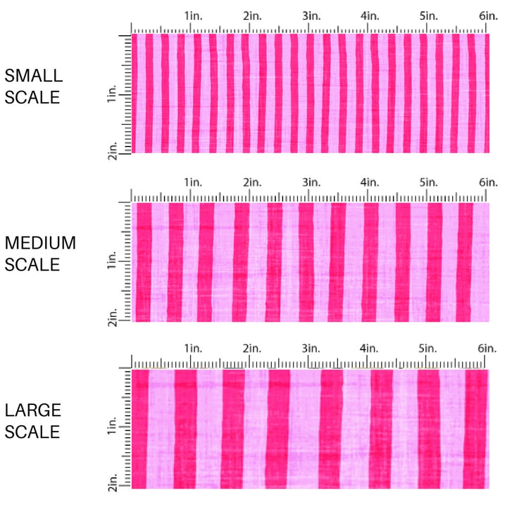 This scale chart of small scale, medium scale, and large scale of this summer fabric by the yard features bright pink stripes. This fun summer themed fabric can be used for all your sewing and crafting needs!