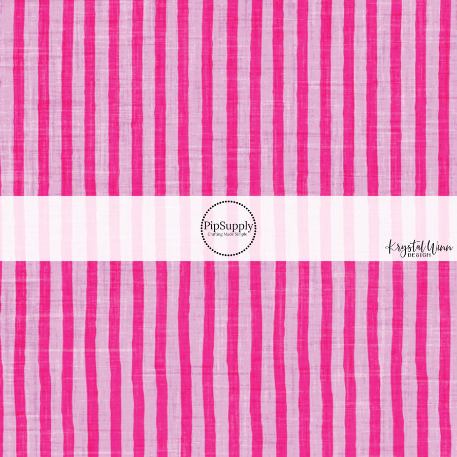 This summer fabric by the yard features bright pink stripes. This fun summer themed fabric can be used for all your sewing and crafting needs!