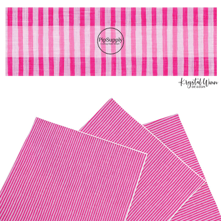 These summer faux leather sheets contain the following design elements: bright pink stripes. Our CPSIA compliant faux leather sheets or rolls can be used for all types of crafting projects.