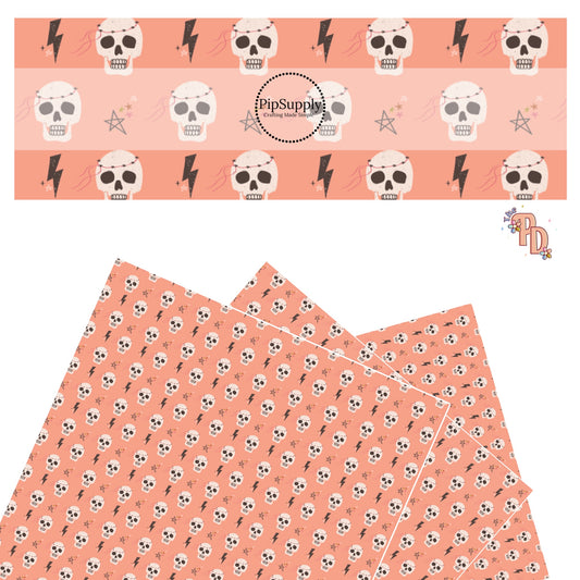 Skulls with lightning and stars on peachy pink faux leather sheets
