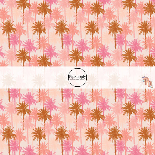 This summer fabric by the yard features multi colored pink palm trees. This fun summer themed fabric can be used for all your sewing and crafting needs!