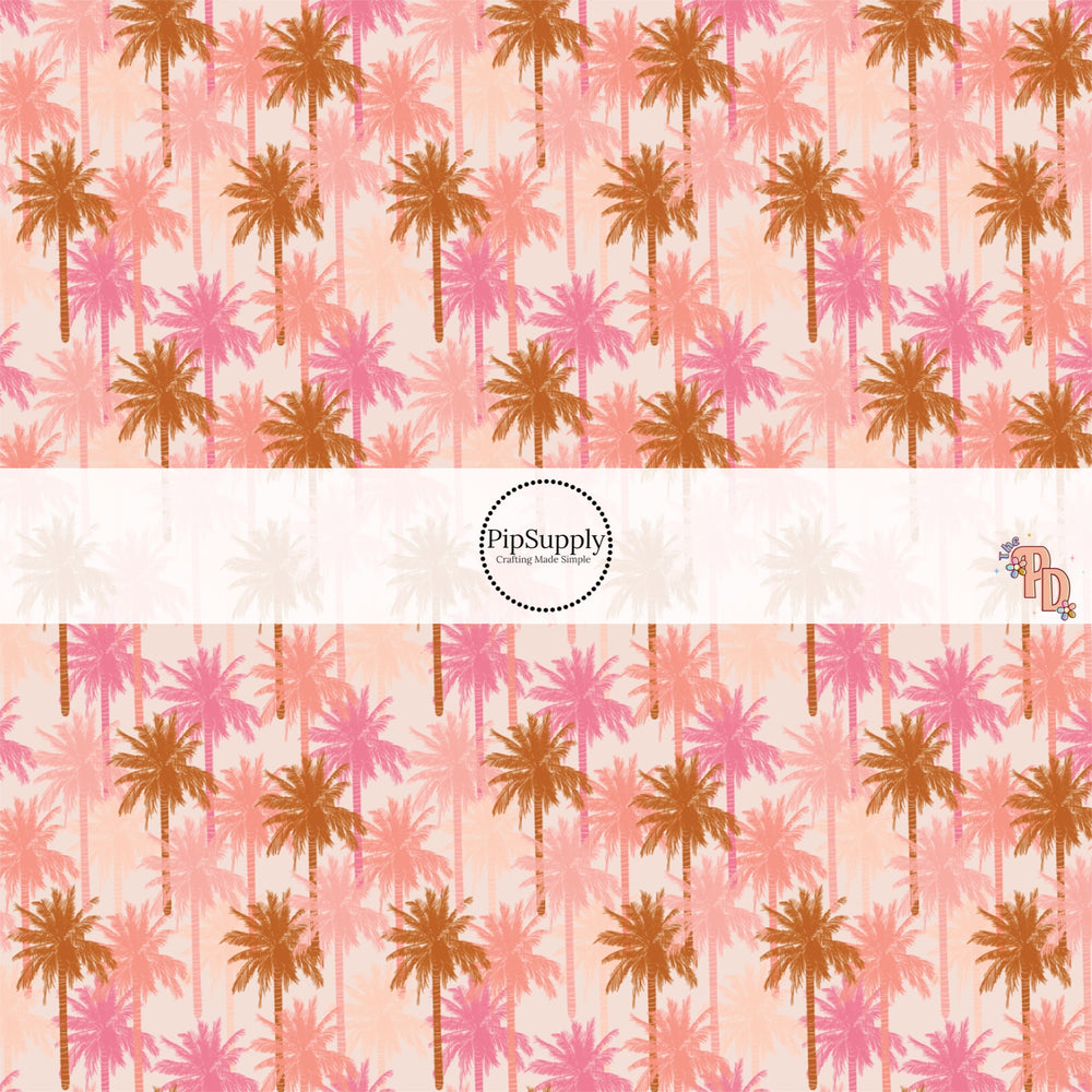 These summer floral themed no sew bow strips can be easily tied and attached to a clip for a finished hair bow. These summer patterned bow strips are great for personal use or to sell. These bow strips feature multi colored pink palm trees.