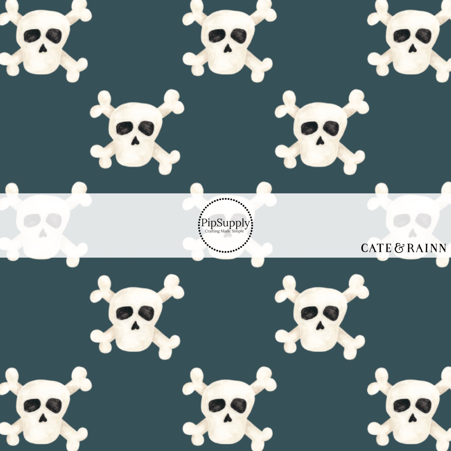 These skull themed blue fabric by the yard features crossbones and skulls on dark blue. This fun themed fabric can be used for all your sewing and crafting needs! 