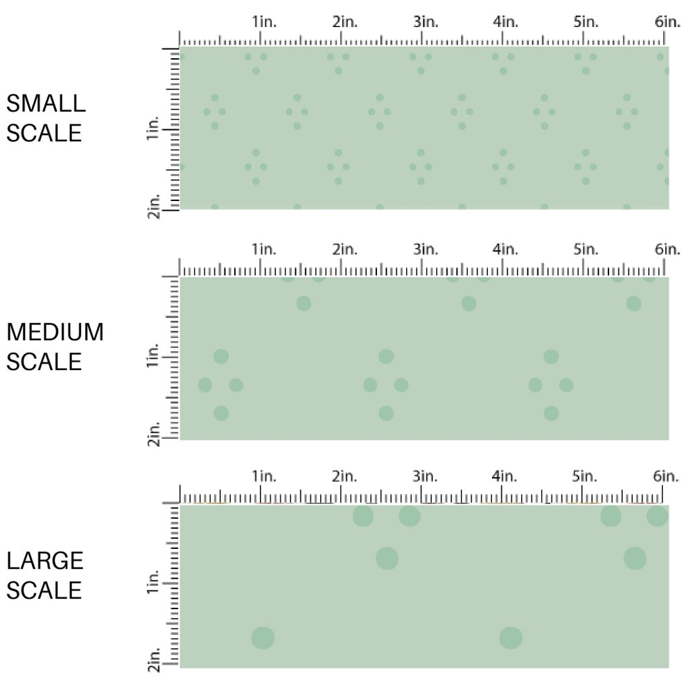 This scale chart of small scale, medium scale, and large scale of this summer fabric by the yard features dots on pistachio green. This fun summer themed fabric can be used for all your sewing and crafting needs!