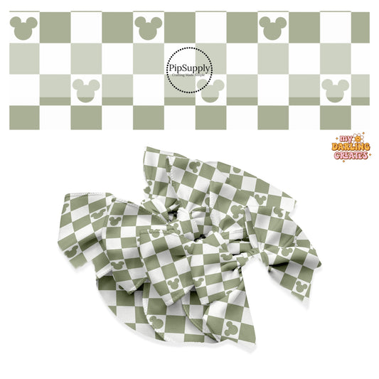 These St. Patrick's Day pattern no sew bow strips can be easily tied and attached to a clip for a finished hair bow. These adorable bow strips are great for personal use or to sell. The bow strips feature green and cream mouse checkered pattern. 