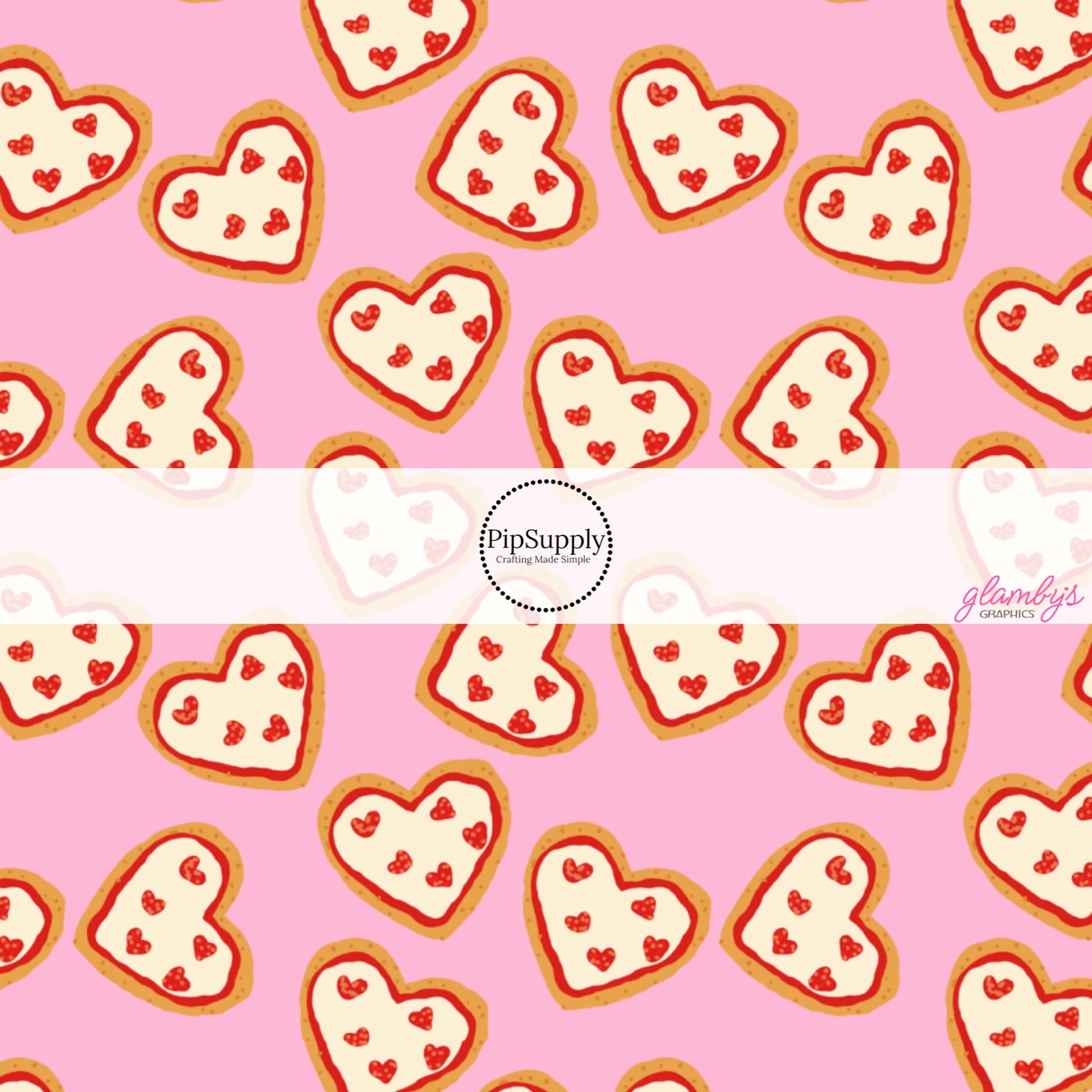 Tiny scattered heart pizzas on pink hair bow strips