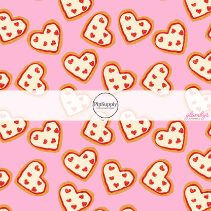 Tiny scattered heart pizzas on pink hair bow strips