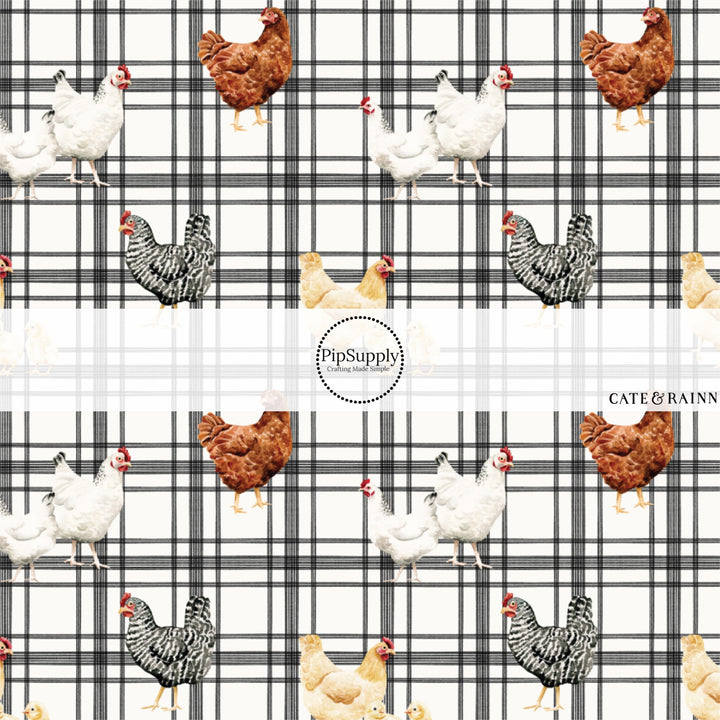 These spring and summer pattern fabric by the yard features farm and meadow chickens. This fun fabric can be used for all your sewing and crafting needs!