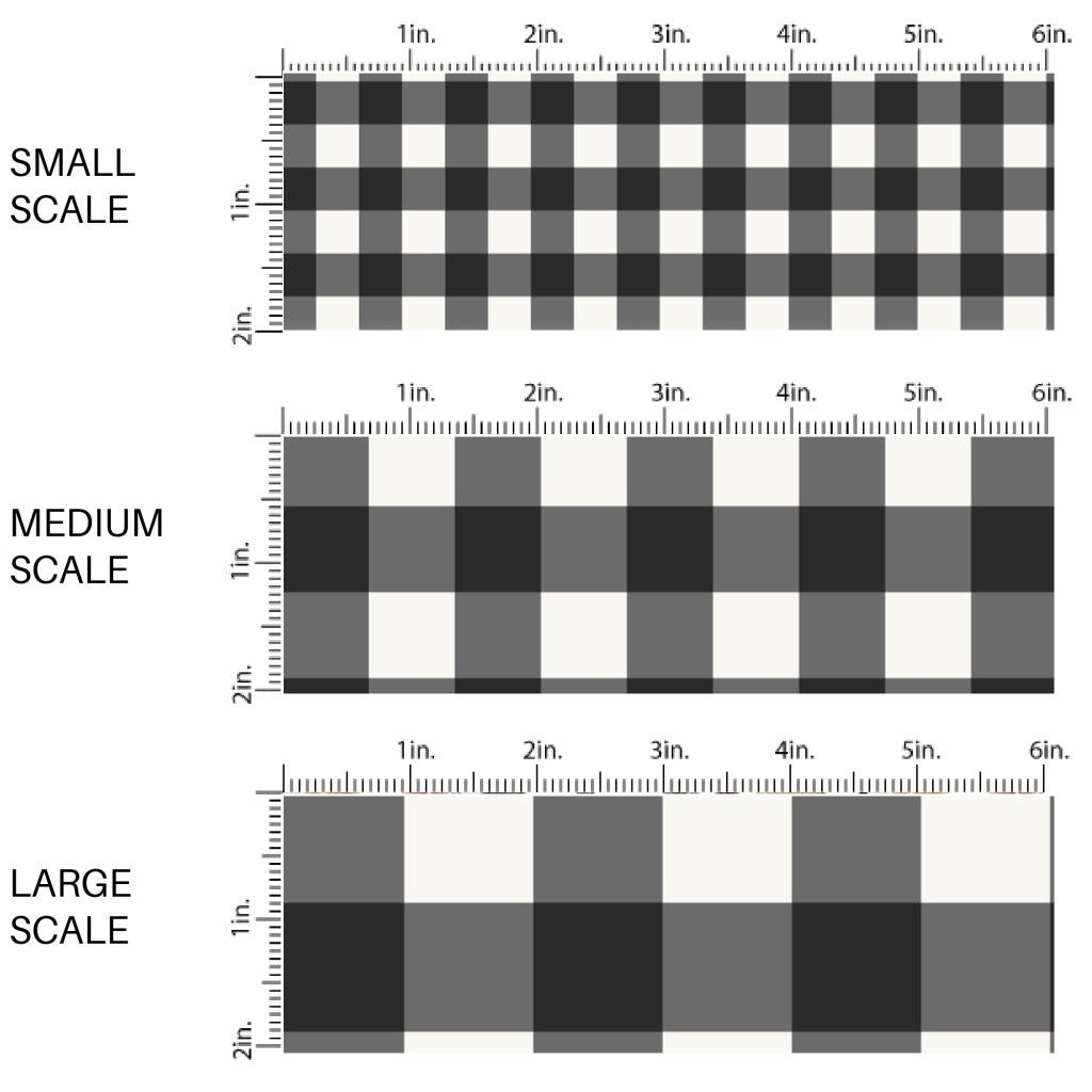 This scale chart of small scale, medium scale, and large scale of these spring and summer pattern fabric by the yard features farm and meadow plaid and stripe patterns. This fun fabric can be used for all your sewing and crafting needs!