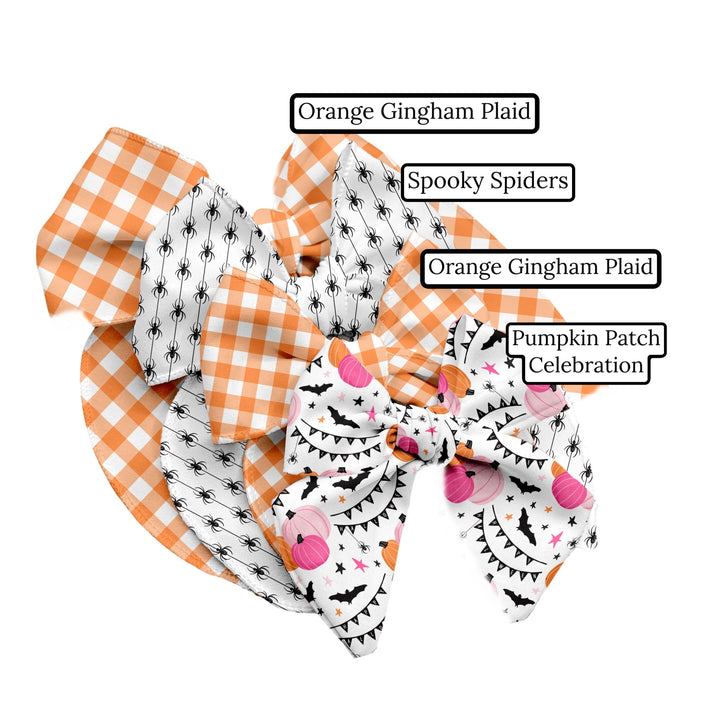 Orange Gingham Plaid Hair Bow Strips