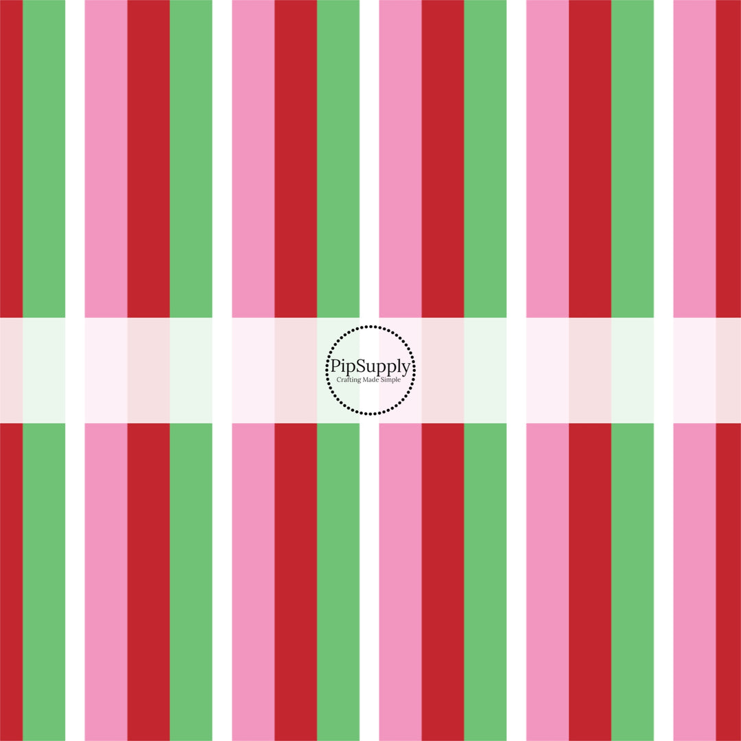 These winter stripe themed pattern fabric by the yard features the following design elements: colorful Christmas stripe pattern. This fun themed fabric can be used for all your sewing and crafting needs!