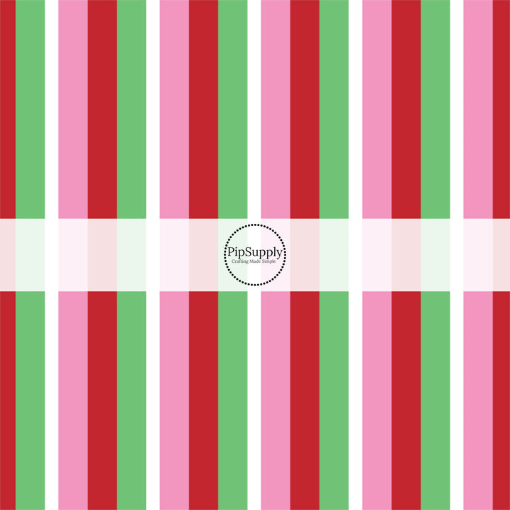 These winter stripe themed pattern fabric by the yard features the following design elements: colorful Christmas stripe pattern. This fun themed fabric can be used for all your sewing and crafting needs!