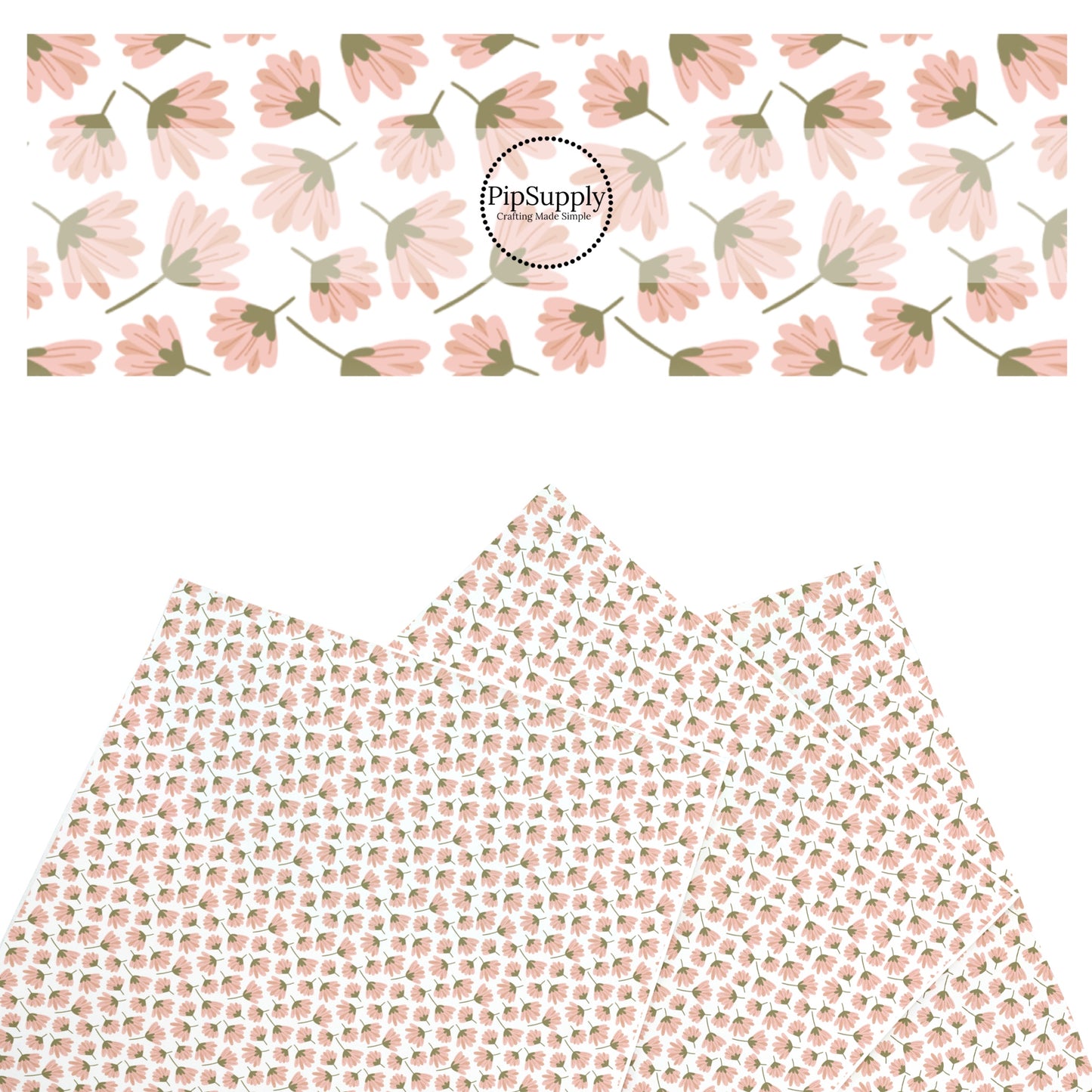 These summer faux leather sheets contain the following design elements: pink wildflowers on white. Our CPSIA compliant faux leather sheets or rolls can be used for all types of crafting projects.