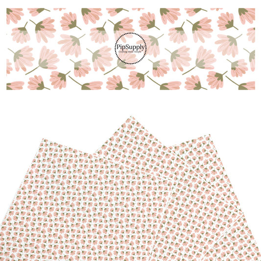 These summer faux leather sheets contain the following design elements: pink wildflowers on white. Our CPSIA compliant faux leather sheets or rolls can be used for all types of crafting projects.