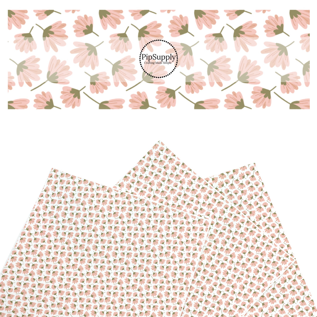 These summer faux leather sheets contain the following design elements: pink wildflowers on white. Our CPSIA compliant faux leather sheets or rolls can be used for all types of crafting projects.