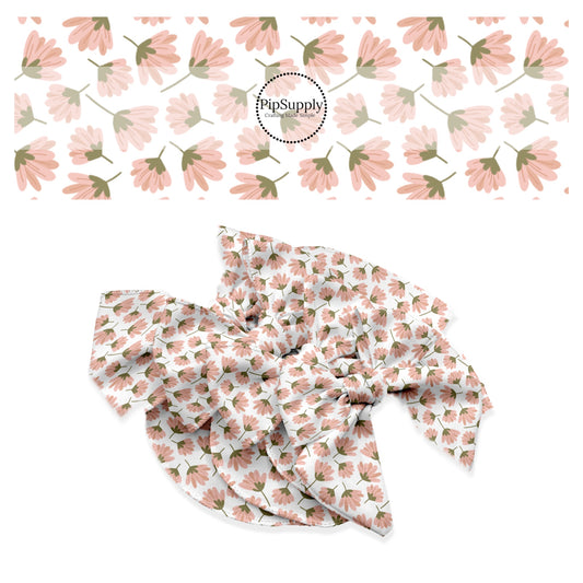 These summer floral themed no sew bow strips can be easily tied and attached to a clip for a finished hair bow. These summer patterned bow strips are great for personal use or to sell. These bow strips feature pink wildflowers on white.