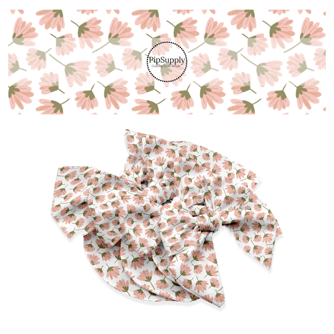 These summer floral themed no sew bow strips can be easily tied and attached to a clip for a finished hair bow. These summer patterned bow strips are great for personal use or to sell. These bow strips feature pink wildflowers on white.