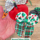 Green Watercolor Christmas Floral Bubble Sailor Faux Leather DIY Hair Bows - PIPS EXCLUSIVE