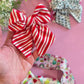 Each Christmas themed pack includes four untied, flat VELVET Ruth bows printed with the same pattern shown in the picture. The set of 4 hair bow strips are the same pattern and make two piggie sets. They will come untied and will need to be tied into a finished bow and attached to a clip or headband. Headbands and clips sold separately. Recommended clip size is 1.75” or 2.375” alligator metal or plastic clip.